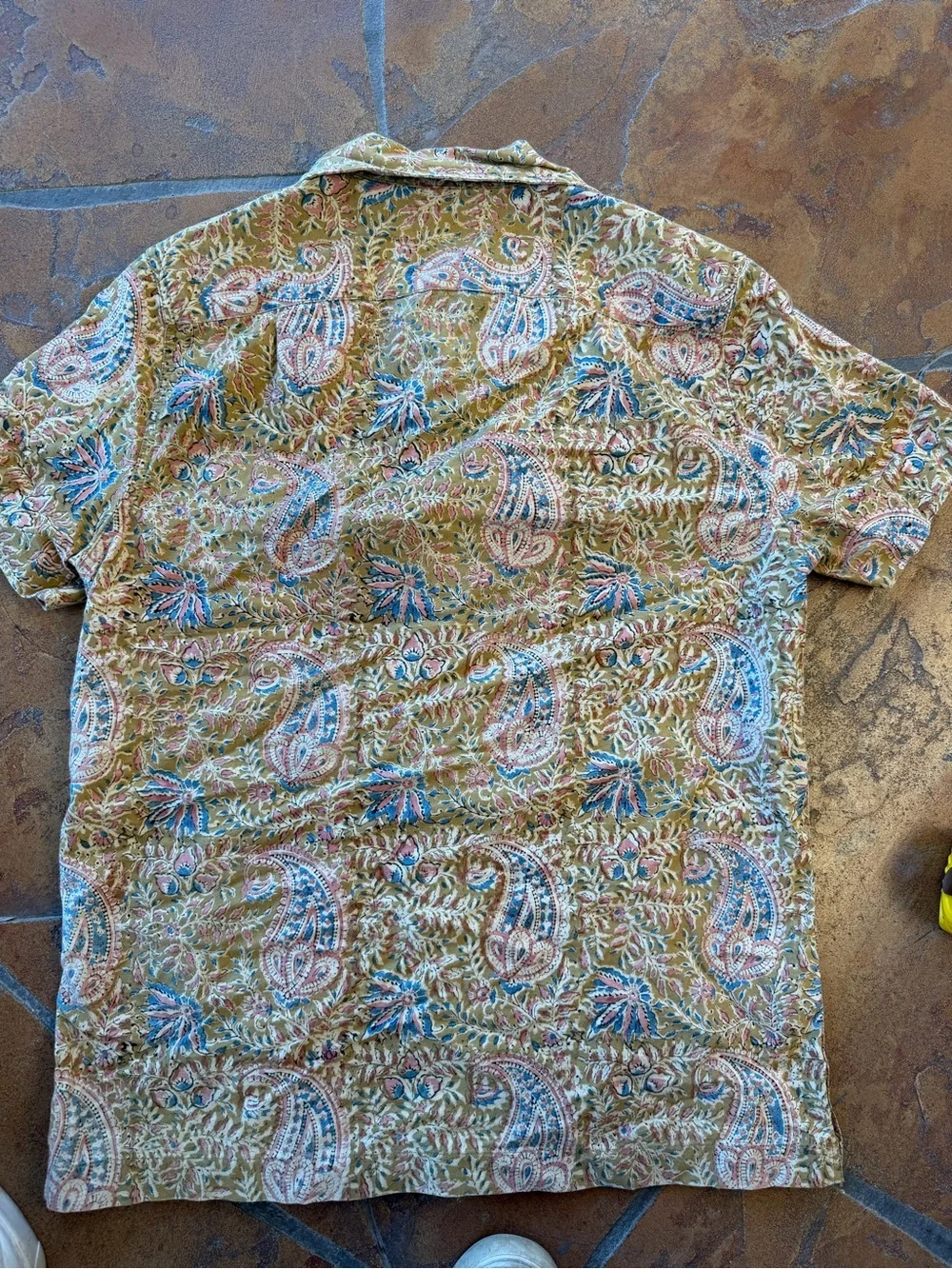 J.Crew Block-print Cotton Yellow Paisley Short Sleeve Button-Up Shirt Men's XS